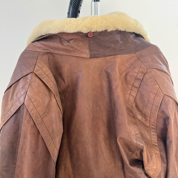 Vintage 70’s brown genuine leather shearling biker motorbike bomber  jacket M - Picture 11 of 16